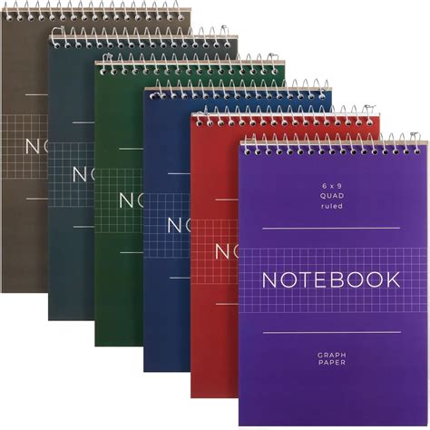 6 Pack 6 x 9 In Spiral Bound Quad Ruled Notebooks, Graph Paper Sheets ...
