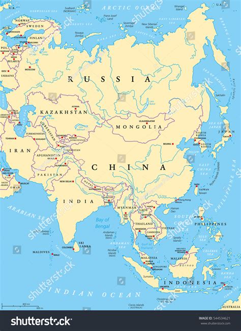 Political Map Of Asia With Countries And Capitals Map Of Asia With - political map of asia with countries and capitals