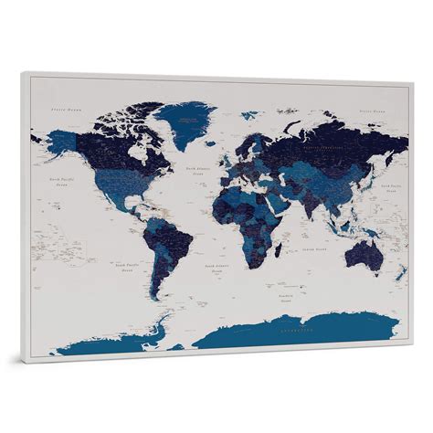 Buy Push Pin World - Navy Blue - Canvas of the World with 100 Push Pins ...