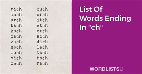 List Of Words Ending In "ch"