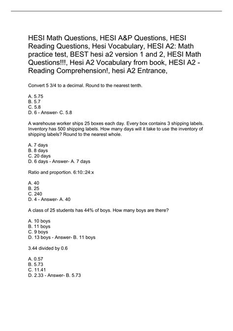 HESI Math Practice Test 的图像结果