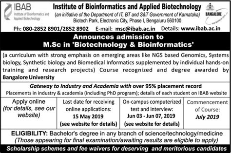 IBAB biotech/Bioinformatics MSc Admissions 2019
