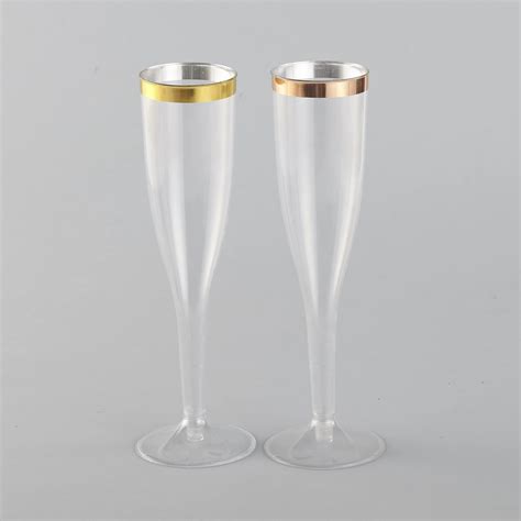 6.5oz Gold Rim Plastic Champagne Flutes /clear Plastic Toasting Glasses ...