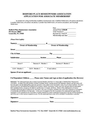 NC Bedford Place Homeowners Association Application for Associate ...