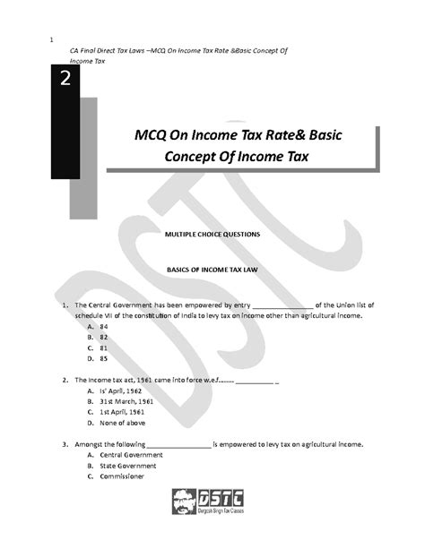CA Final Direct Tax Laws – MCQs on Income Tax Rates & Basic Concepts ...