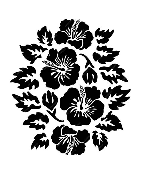 Premium Vector | Black tropical exotic hibiscus flowers tattoo ...