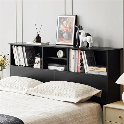 King Headboard with Storage with Adujstable Shelves, King Wooden ...