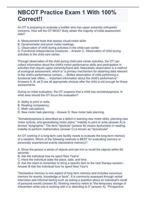 NBCOT Practice Exam 1 With 100% Correct!! - NBCOT - Stuvia US