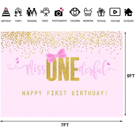 Buy Little Miss Onederful 1st Birthday Backdrop Pink Bow and Gold ...