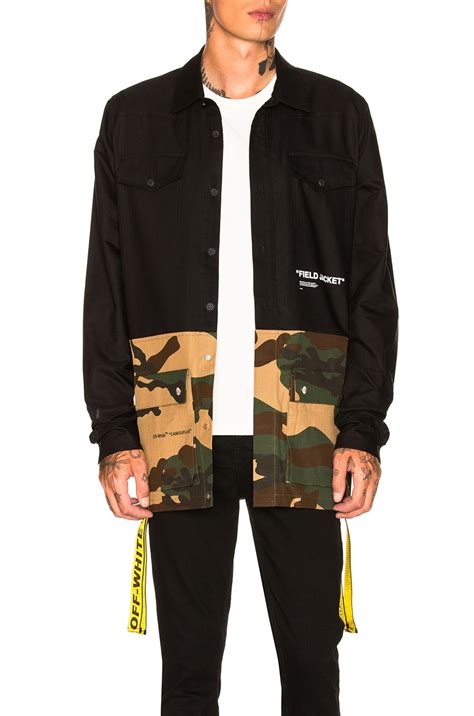 OFF-WHITE Quote Split Shirt in Black & Camo in Black & White | FWRD
