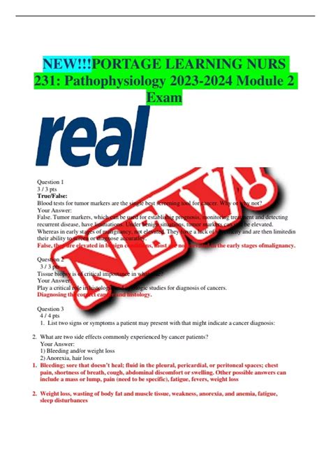 NEW!!!PORTAGE LEARNING NURS 231: Pathophysiology Module 2 Exam - NEW ...