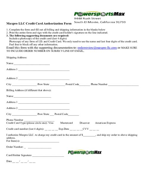 2022-2025 CA PowersportsMax Maxpro LLC Credit Card Authorization Form ...