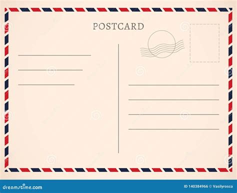 Postcard Template Paper White Texture. Vector Postcard Empty Mail Stamp ...