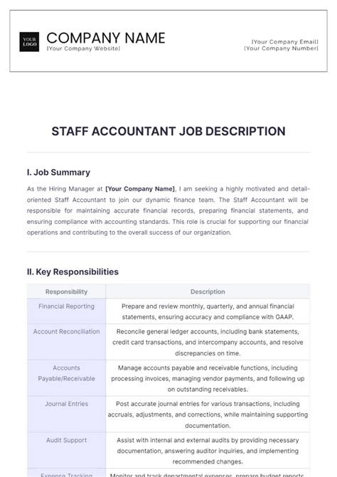 Free Staff Accountant Job Description Template to Edit Online