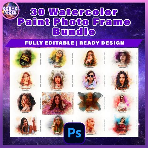 Watercolor Paint Photo Frame Bundle 30 - Photoshop Action, High-Quality ...