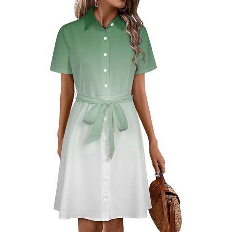 Aesthetic Leaf Green And White Gradient Womens Shirt Dresses Women'S ...