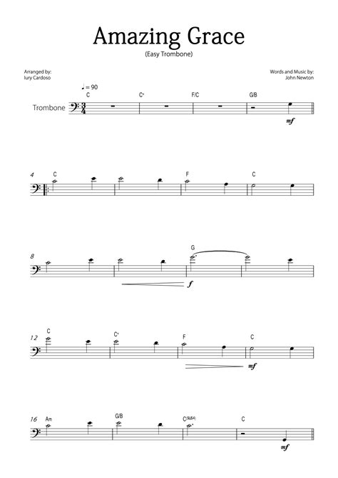 "Amazing Grace" - Beautiful easy version for TROMBONE solo. (arr. Iury ...