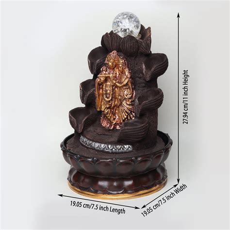 Lord Radha Krishna Ji Water Fountain with Crystal Ball and LED Light ...