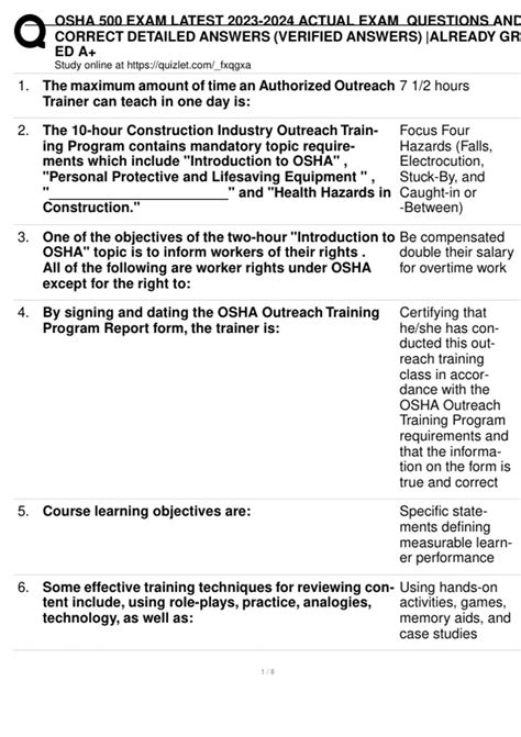 OSHA 500 EXAM LATEST ACTUAL EXAM QUESTIONS AND CORRECT DETAILED ANSWERS ...