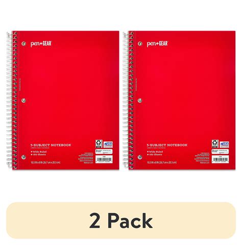 (2 pack) Pen+Gear Wide Rule 5 Subject Notebook, 8” x 10.5”, Red, 180 ...