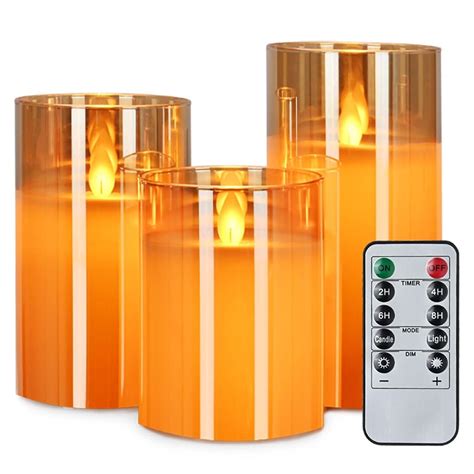 LTETTES Real Wax LED Glass Pillar Flameless Candles