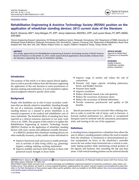 RESNA: application of wheelchair standing devices 2013 | PDF
