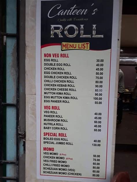 Menu at Canteen's Roll, Bardhaman