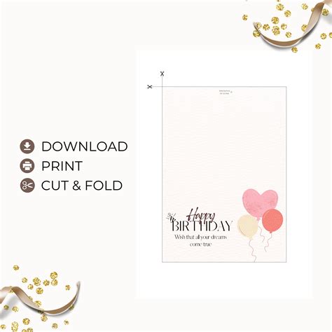 Printable Happy Birthday Card With Balloons, Digital Printable Elegant ...