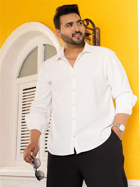 Instafab Plus Men's Chalk White Ridge-Tactile Shirt