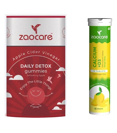 Zaocare Daily Detox (30 Gummies) & Calcium & Vitamin D3 (15 Effervesce