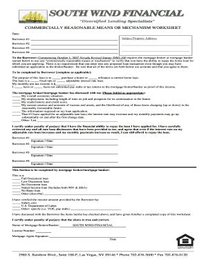 COMMERCIALLY REASONABLE MEANS OR MECHANISM WORKSHEET - Fill and Sign ...