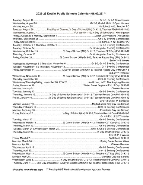 DeWitt Public Schools MI Calendar 25-26 Revised [pdf] - EduCounty