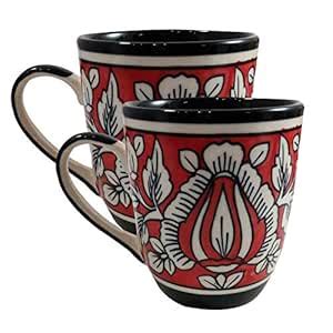 Buy India Meets India Coffee Mug/Cup Ceramic Set of 2 Handmade | Khurja ...