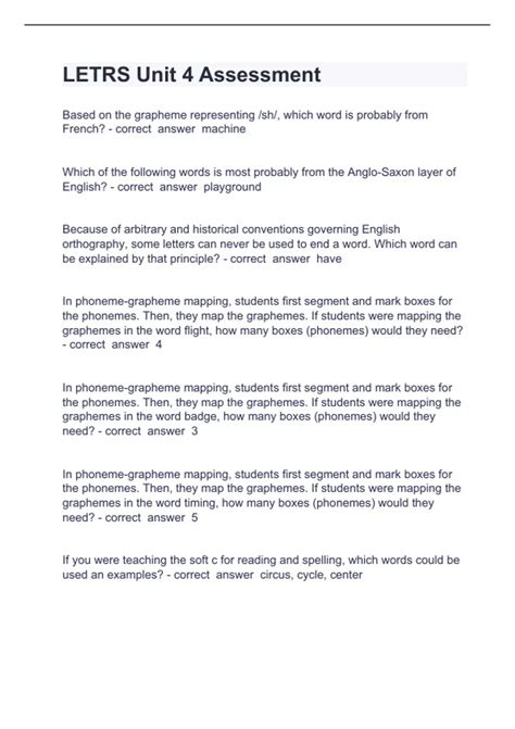 LETRS Unit 4 Assessment Question and answers 100% correct 2023/2024 ...