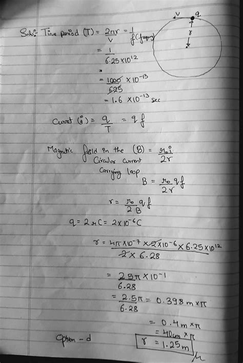 A 2μc charge moving around a circle with a frequency of 6.25×1012 hz ...
