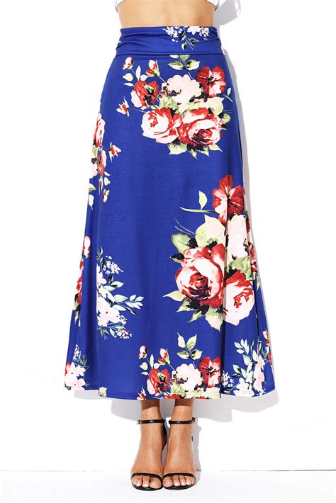 US$ 7.02 Dropship Blue Vibrant Floral Print Long Maxi Skirt