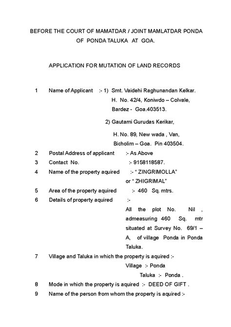 Mutation Application for Land Records - Ponda & Sattari Taluka - Studocu