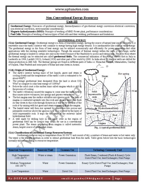 Energy Resources: Geothermal Energy, MHD, and Fuel Cells (RER-Unit3 ...