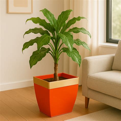 Midland 12” Metal Planter – Tapered Square | Orange – Ecofynd