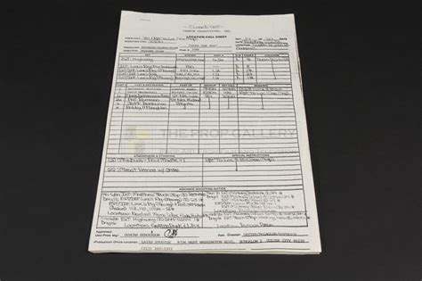 The Prop Gallery | Production used call sheets & map