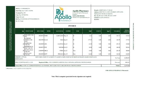 Apollo Medicine Invoice Feb 3 2023 11 12 - E & O. Goods Once Sold ...