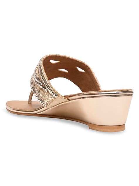 Shop Rocia By Regal Gold Women Embroidered Wedges 59029GOLD