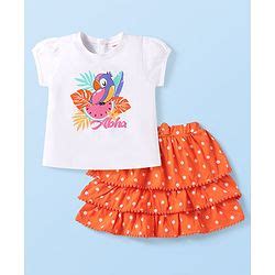 Babyhug Single Jersey Knit Half Sleeves Top & Skirt Set with Bird ...