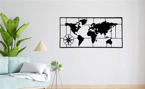 FOSTONEX Metal Stylish Flat World Map Wall Art Decor for Living room ...