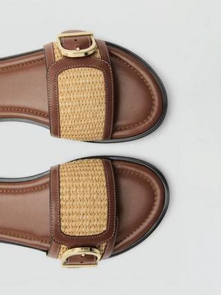 Mango Leather Raffia Sandals, Medium Brown