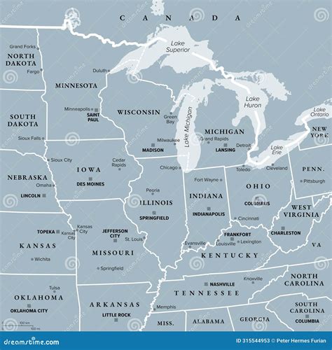 Midwest Region Of The United States, American Midwest, Political Map ...