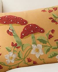 Ochre Mushrooms Whimsy Embroidered Pillow Cover | Garnet Hill