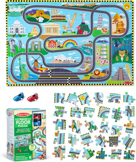 Melissa & Doug Race Track Floor Puzzle & Play Set, Floor Puzzles ...