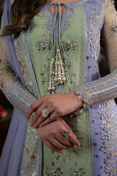 Nureh Elanora NEL-70: Exquisite Green Chiffon Pakistani Suit for Formal ...