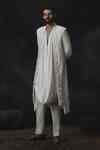 Buy White Crepe Embroidery 3d Floral Sherwani Set For Men by Nikhil ...